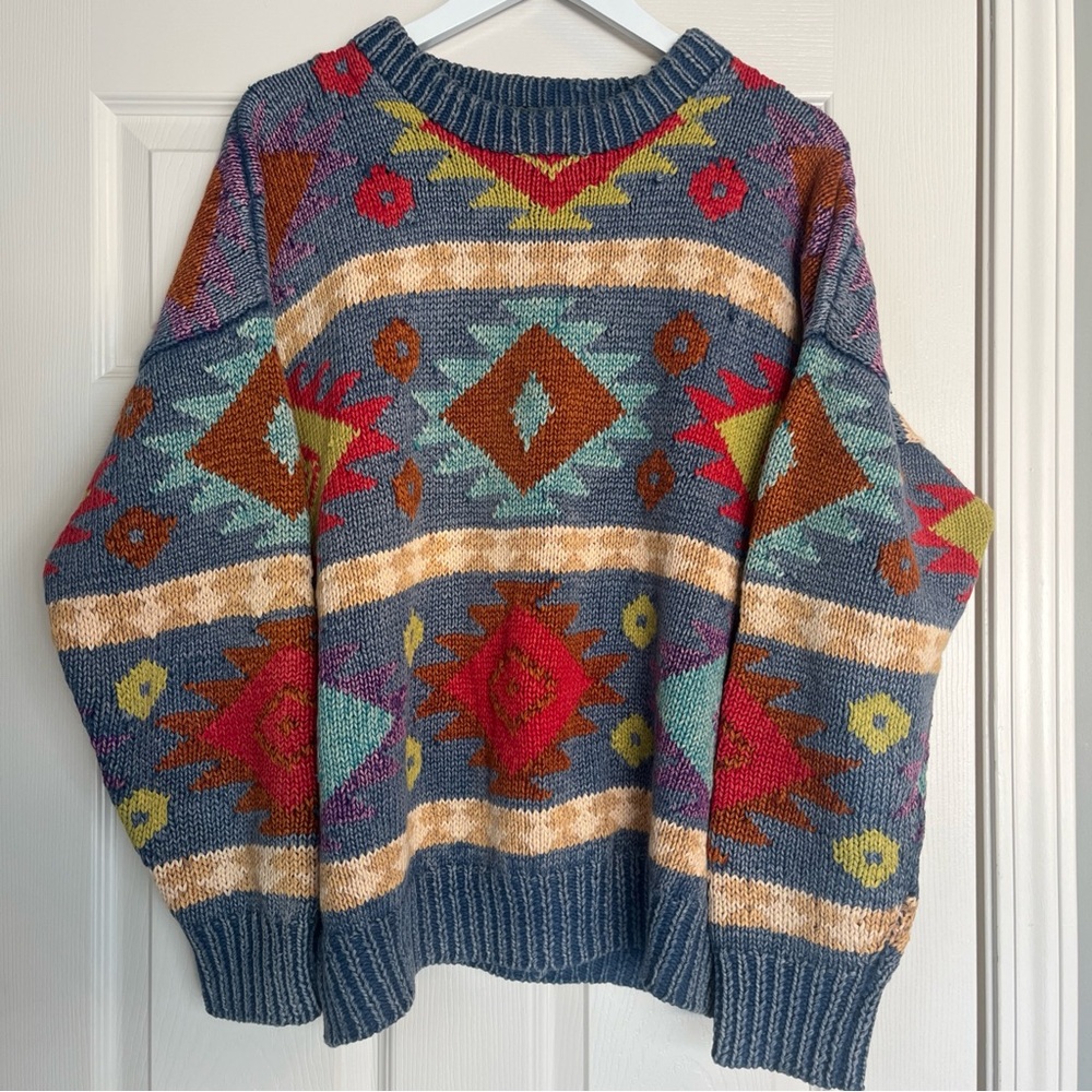 Structure Multicolor Geometric Sweater Aztec Print Heavy Blue - Picture 2 of 12